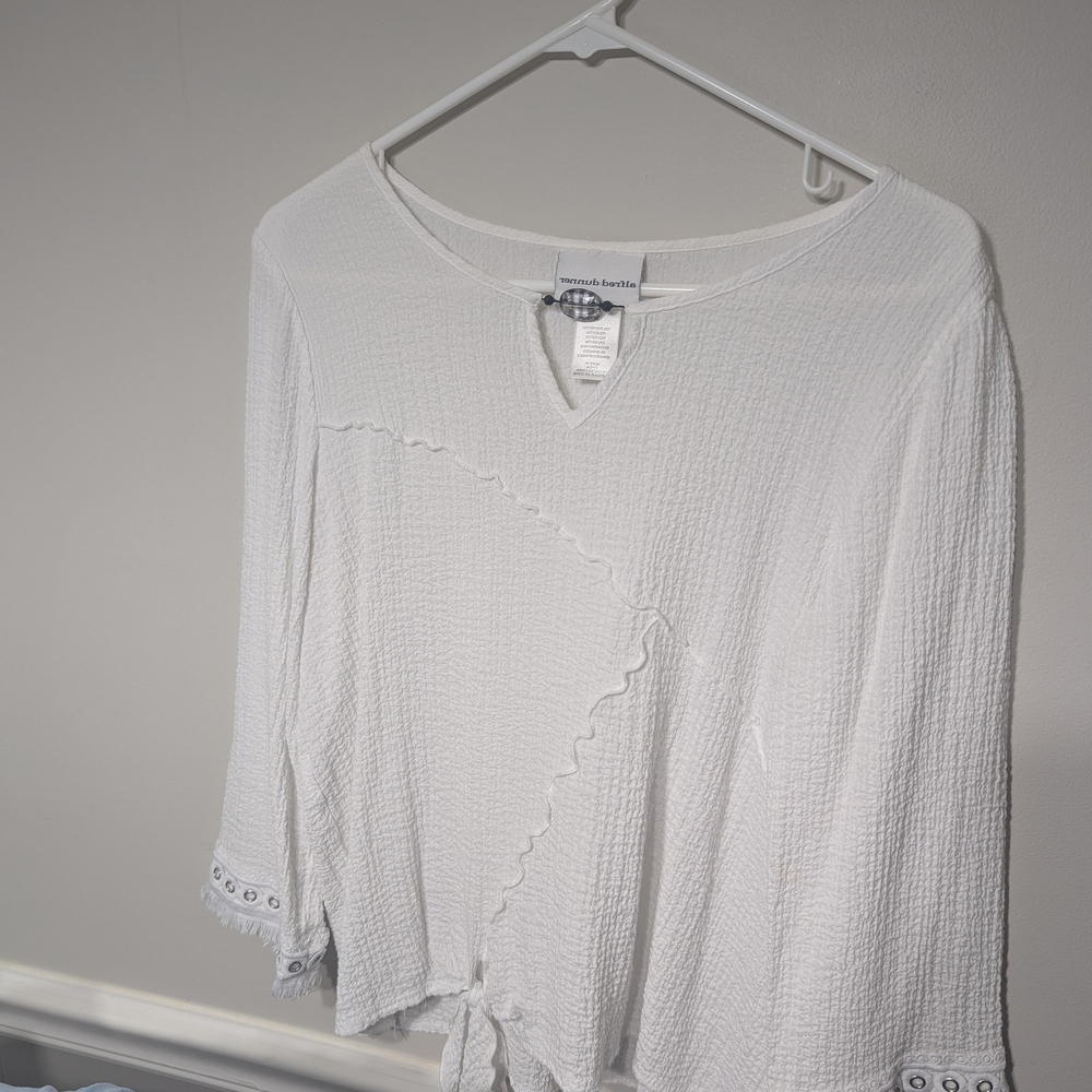 White Ruffled Side Tie Blouse with 3/4 Sleeves